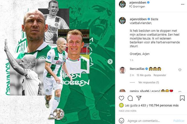 El mensaje de Arjen Robben en Instagram.
