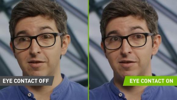 Contacto visual apagado (izquierda) y prendido (derecha). Esta herramienta está disponible dentro del programa Nvidia Broadcast.