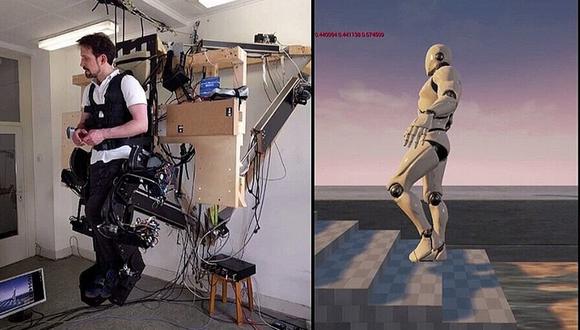 Así luce Holotron, el exoesqueleto que funciona como un control de mando completo para controlar un avatar en un entorno de realidad virtual. (Captura de pantalla)