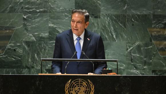 El presidente de Panamá, Laurentino Cortizo, se dirige a la 78.ª Asamblea General de las Naciones Unidas en la sede de la ONU en la ciudad de Nueva York el 19 de septiembre de 2023. (Foto: ANGELA WEISS / AFP)