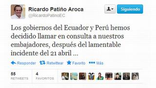 Embajador ecuatoriano en Lima también fue llamado a consulta por gobierno de Correa