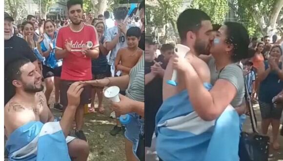 Un joven le pidió matrimonio a su novia, en medio de los festejos de la selección Argentina. (Foto: TikTok/vickyyyy315).