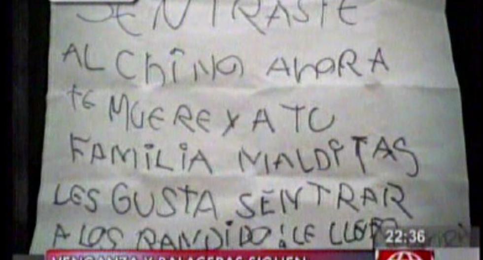 Dejaron mensaje con amenaza en casa de mujer baleada en Barrios Altos. (Foto: Captura de pantalla)