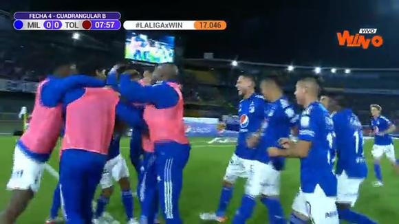 Millonarios celebrar el autogol de Julián Quiñones. (Video: Win Sports)