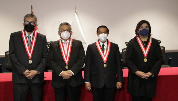 Los magistrados Emilia Bustamante Oyague, Carlos Alberto Calderón Puertas, Manuel Estuardo Lujan Tupez y Ulises Augusto Yaya Zumaeta fueron proclamados este viernes. (Foto: JNJ)