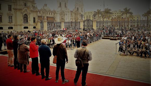 Pedro Castillo convoca a Palacio de Gobierno a dirigentes de los ronderos, licenciados de las FFAA afines (Foto: Presidencia)