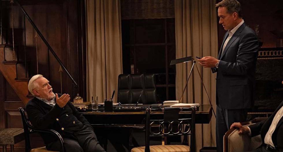 Logan Roy (Brian Cox) y Tom Wambsgans (Matthew Macfadyen) en medio de una complicada negociación en "Succession" 4x01.