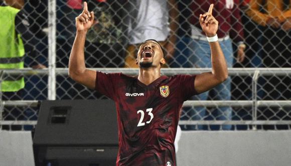 Venezuela's forward Salomon Rondon celebrates after scoring during the 2026 FIFA World Cup South American qualification football match between Venezuela and Chile at the Monumental Stadium in Maturin, Venezuela, on October 17, 2023. (Photo by Federico Parra / AFP)