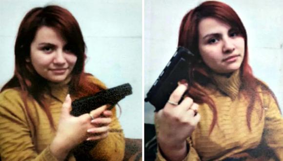 Brenda Uliarte con el arma, en imágenes que acompañan la resolución de la jueza María Eugenia Capuchetti. (La Nación de Argentina, GDA).