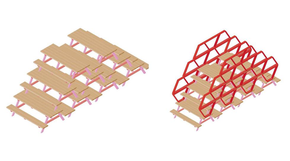 Estas mesas de picnic forman un original mobiliario urbano | CASA-Y-MAS