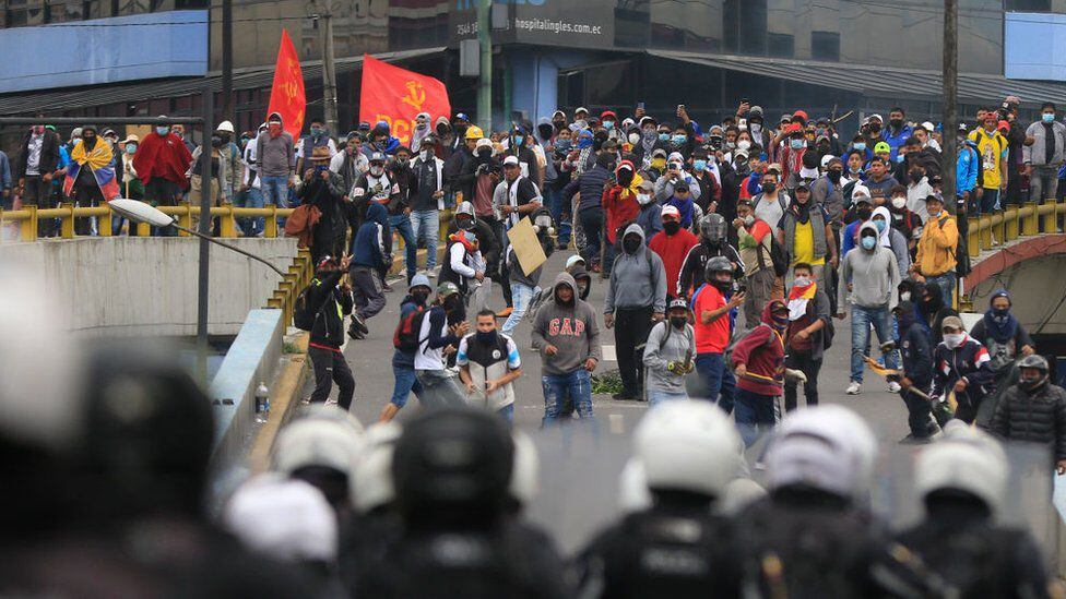 Protesters in Ecuador.  (GETTY IMAGES)