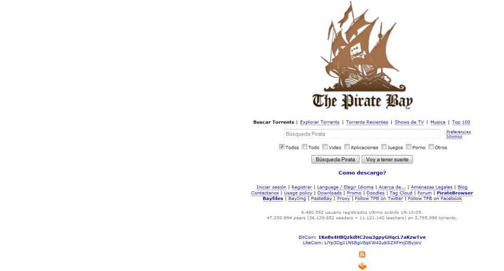 El sitio adquiri&oacute; el dominigo .gy. (Imagen: The Pirate Bay)