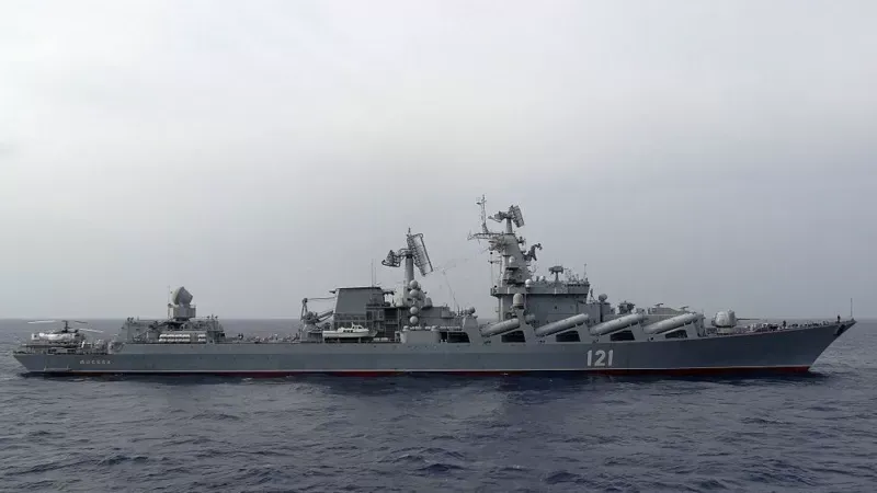 The Moskva in December 2015, patrolling the coast of Syria, in the Mediterranean Sea.  (AFP).