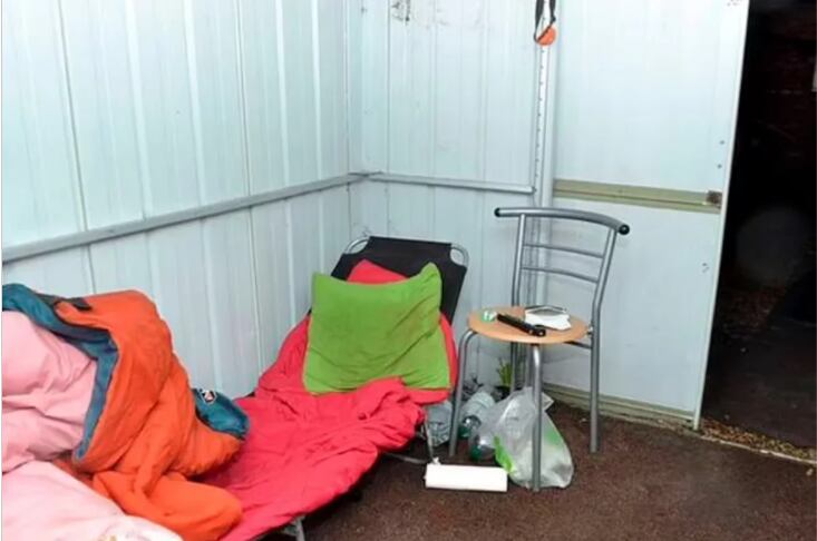 The makeshift bed that Varga had in the shed.  (Photo: Courtesy Daily Mail).