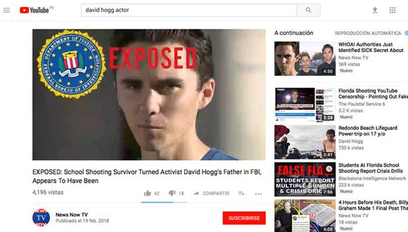 Este es uno de los videos que acusan a David Hogg de ser un actor pagado. En Facebook y YouTube circula material similar tras la masacre en Florida.