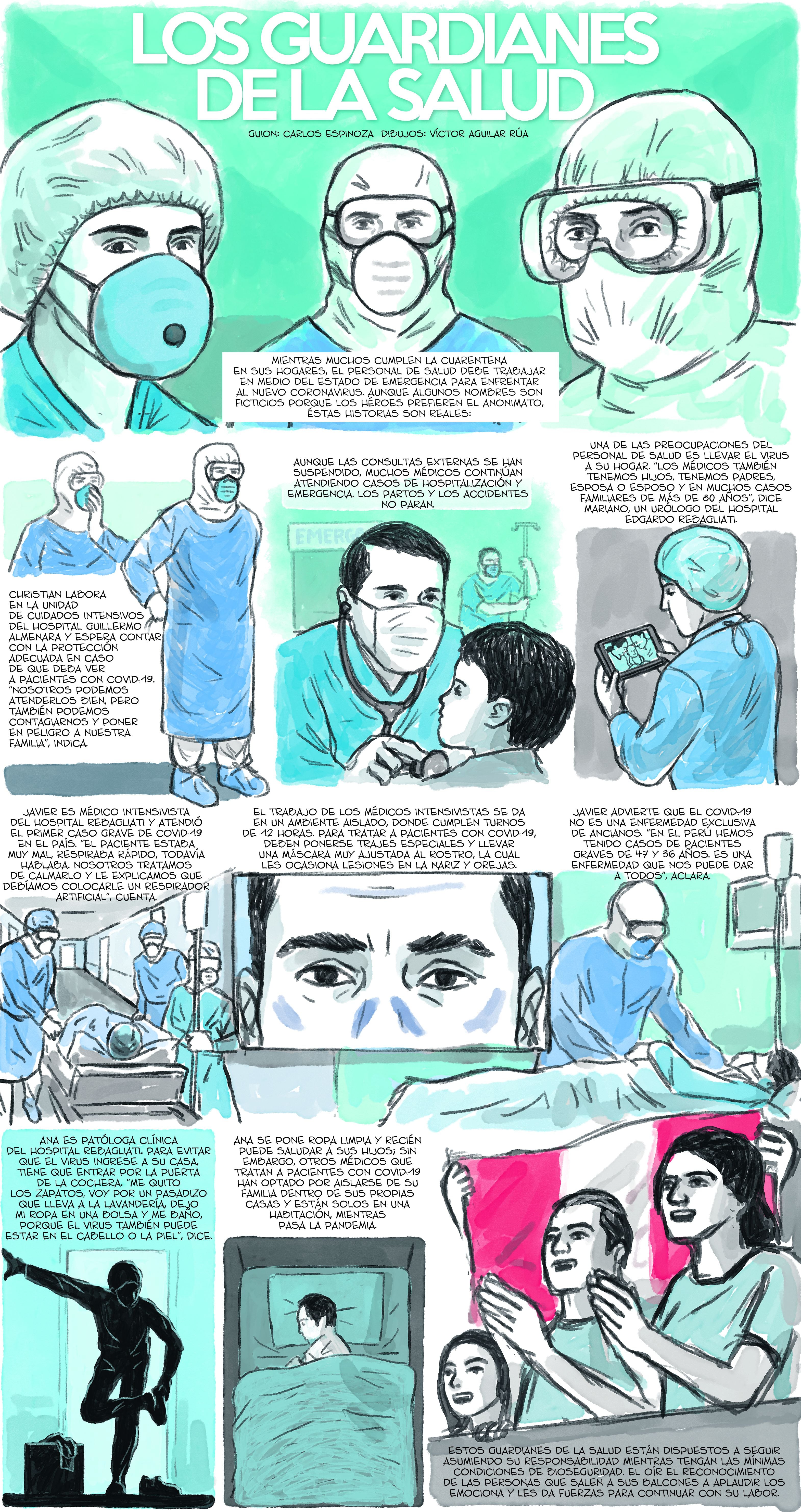 Utilizamos el cómic para dar a conocer el testimonio de cuatro profesionales de la salud que son parte de el gran ejercito que combate la pandemia en primera línea.