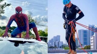 Limpian cristales en los rascacielos de Estados Unidos disfrazados de Spiderman