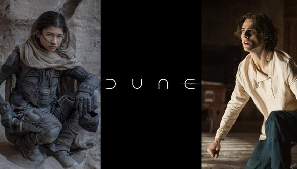 En los extremos Zendaya y Timothée Chalamet, protagonistas de "Dune"; adaptación al cine de la novela de Frank Herbert. Fotos: Warner Bros.