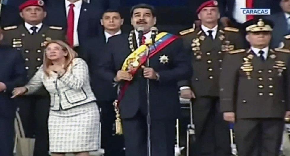 Imagen de televisión del momento de la explosión cuando el presidente de Venezuela, Nicolás Maduro, daba un discurso. (Foto: EFE)