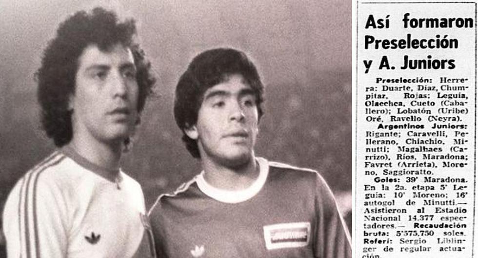 César Cueto y Diego Maradona. Amistoso en Perú de julio de 1979. ESCUCHA LA NOTA DÁNDOLE PLAY AQUÍ. FOTOS: Archivo Histórico GEC.