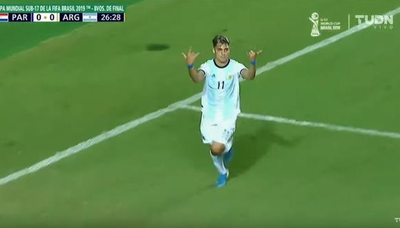 Argentina vs. Paraguay: Exequiel Zeballos, jugador de Boca Juniors, marcó el 1-0 con este cabezazo en el Mundial Sub 17. (Foto: captura)