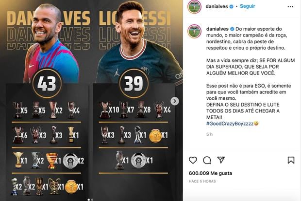 Lionel Messi se acerca a Dani Alves como el jugador con más títulos de la  historia y el brasileño realizó emotiva publicación |PSG | Barcelona | RMMD  | DEPORTE-TOTAL | EL COMERCIO PERÚ