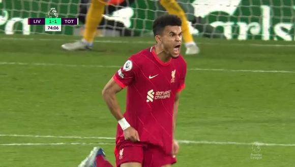 Luis Díaz anotó el empate de Liverpool vs. Tottenham en Anfield con un  remate desde fuera del área. (Foto: Captura: ESPN)