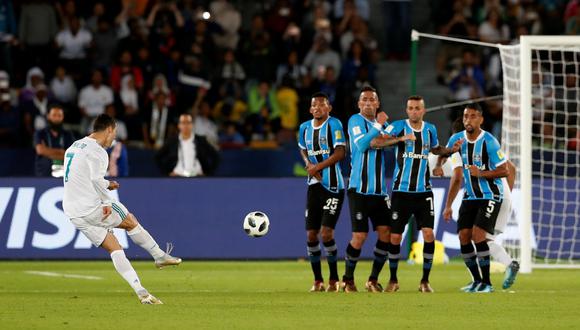 Cristiano Ronaldo convirtió un verdadero golazo. Su disparo de larga distancia dejó sin opciones al portero de Gremio, quien llegó tarde a la pelota. (Foto: AP)