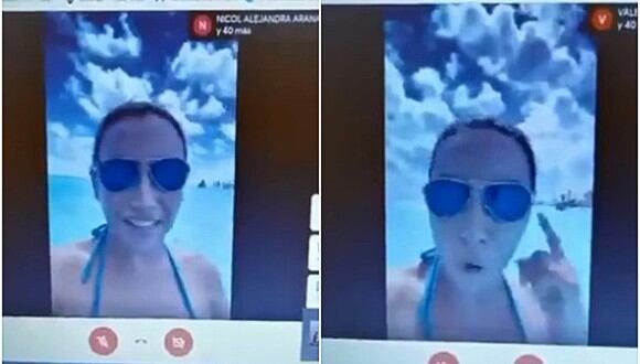 Genera polémica en redes sociales por acudir a su clase online desde una playa de Cancún. (Foto: @Andres2601_ / Twitter)