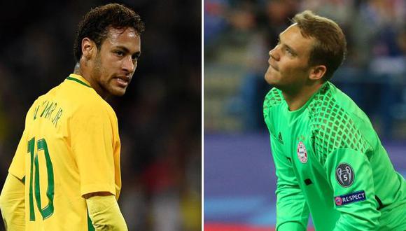 Neymar Junior y Manuel Neuer, estrellas de Brasil y Alemania respectivamente. (Foto: AFP / EFE)