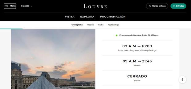 Página web oficial de venta de boletos para el Museo de Louvre, en Francia.