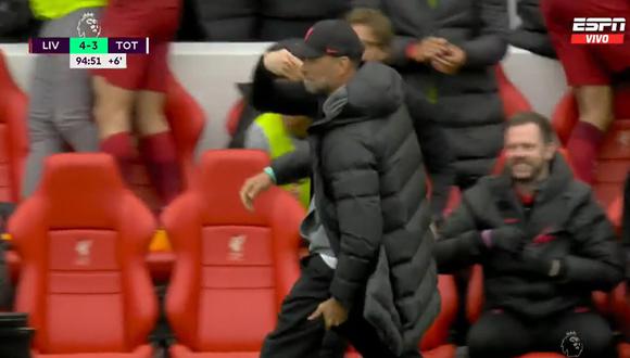 Jurgen Klopp se lesionó mientras festejaba el gol de la victoria de Liverpool vs. Tottenham.