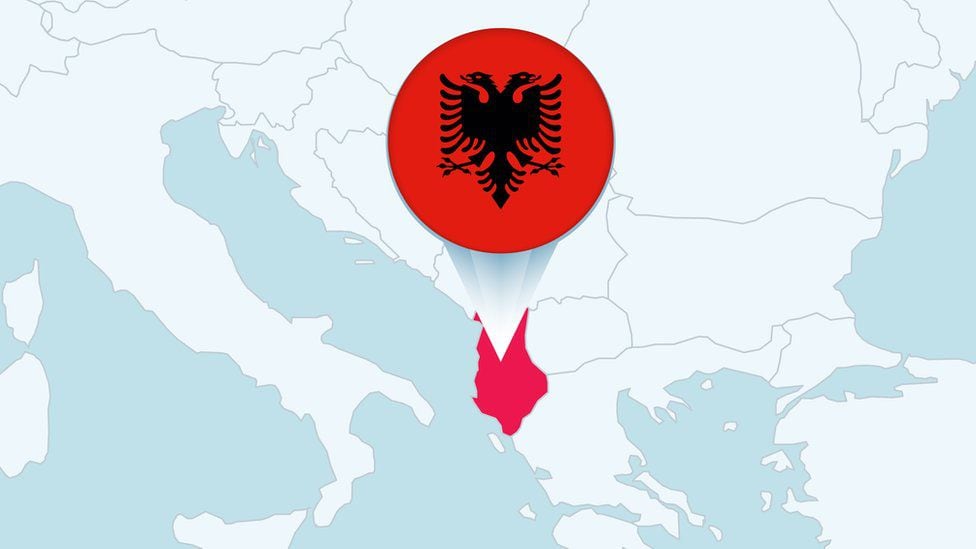 A map with the location of Albania.  (GETTY IMAGES).