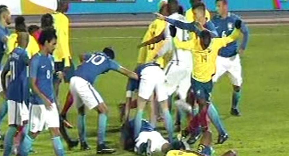 Ecuador vs Brasil y el conato de bronca en el Sudamericano Sub 20. (Foto: captura)