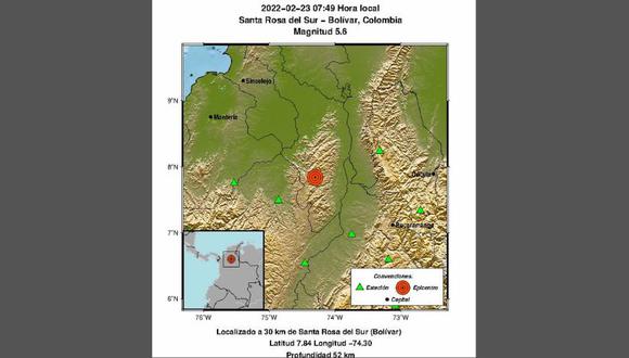 Temblor en Colombia de magnitud 5,6 sacude al norte y centro del país. (Servicio Geológico).