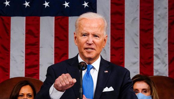 El presidente de Estados Unidos, Joe Biden, pronuncia su primer discurso ante el Congreso. (Foto: MELINA MARA / POOL / AFP).