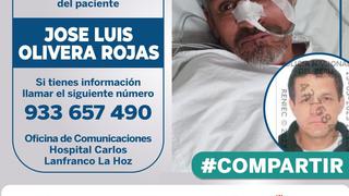 Se busca con urgencia a familiares de José Luis Olivera Rojas, quien se encuentra hospitalizado