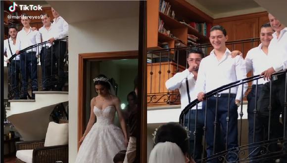 ¡Intenta no llorar! Conmovedora reacción del padre y hermanos al ver a la novia con su vestido de bodas (Foto: TikTok/marifereyes9).
