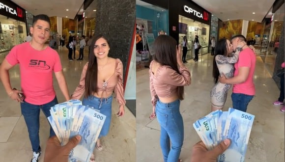 Una mujer aceptó que su novio besa a una desconocida por dinero y su reacción se volvió viral. (Foto: TikTok/hotspanishmx).