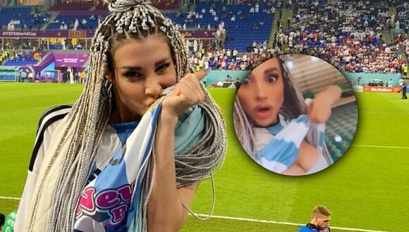 Stefy Xipolitakis besa la camiseta de Argentina en un estadio de Qatar. (Imagen: @stefyxipolitakisok / Instagram)