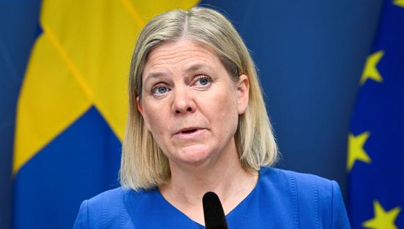 La primera ministra sueca, Magdalena Andersson, anuncia que Suecia solicitará su ingreso en la OTAN como medida disuasoria contra Rusia. (HENRIK MONTGOMERY / TT NEWS AGENCY / AFP).