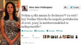 Nadine Heredia es tendencia en Twitter al asegurar que no será candidata el 2016