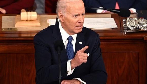 El presidente de los Estados Unidos, Joe Biden, pronuncia el discurso sobre el estado de la Unión en la Cámara de Representantes del Capitolio de los Estados Unidos en Washington, DC, el 7 de febrero de 2023. (Foto de ANDREW CABALLERO-REYNOLDS / AFP)