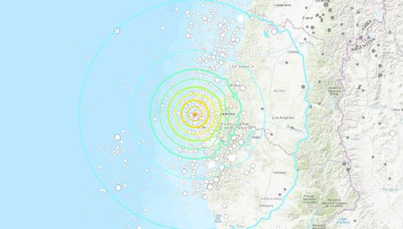 Sismo en Chile de magnitud 6,2 en la región de Bio Bio. (USGS).