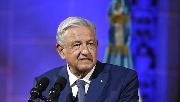 El presidente de México, Andrés Manuel López Obrador, habla durante una conferencia de prensa  en el Palacio de la Cultura de la Ciudad de Guatemala, el 5 de mayo de 2022. (Foto de Johan ORDONEZ / AFP)