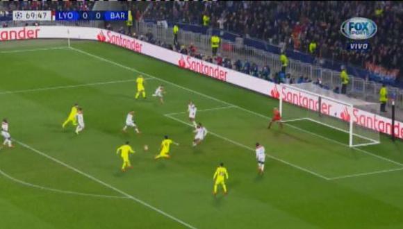 Barcelona vs. Lyon: Luis Suárez se perdió el 1-0 tras notable jugada colectiva de los culés. (Foto: captura)