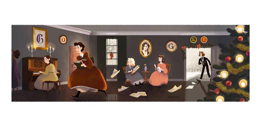 Google rinde homenaje a la escritora estadounidense Louisa May Alcott, al conmemorarse 184 años de su nacimiento. (Foto: Doodle)
