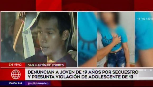 Denuncian a joven por presunto secuestro y violación a menor de 13 años (Captura: América Noticias)