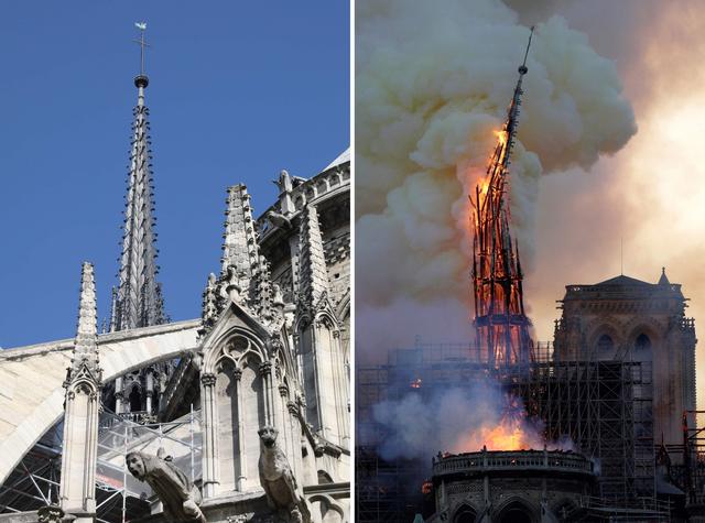 El antes y el después de la aguja de Notre Dame. (AFP).