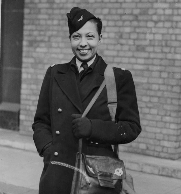 Josephine Baker in 1945 dressed in her military uniform.